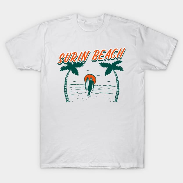 Surin Beach Sunshine in a Beach with a Lonely Palm Tree and Bicycle T-shirt and Sticker T-Shirt by AbsurdStore